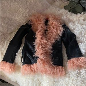 Revolve faux leather with pink fur trim Moto S